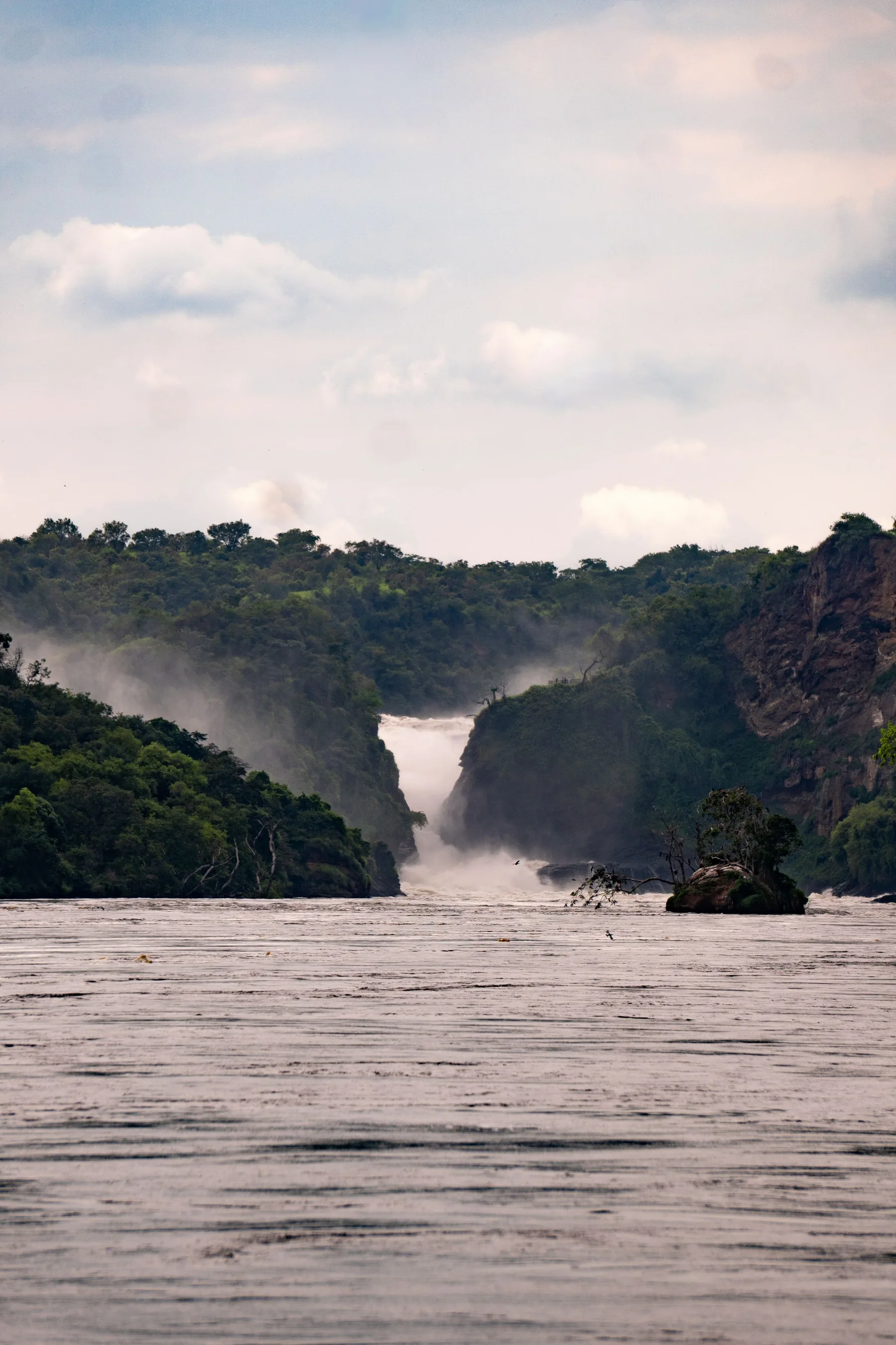Murchison Falls seen from the river in Uganda